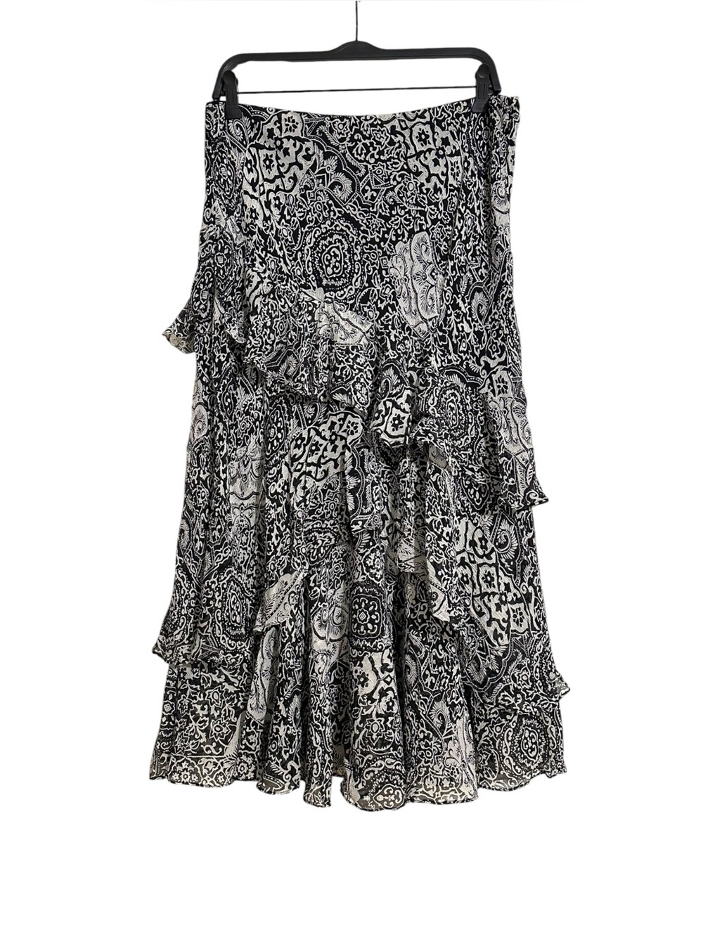 Lauren Ralph Lauren Silk Black and White Paisley Ruffle Midi Skirt LARGE